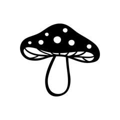 Woodland mushroom. Amanita mushroom. Fungus black and white illustration. Vector.