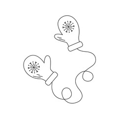 Doodle pair of knitted winter mittens. Vector illustration. Warm mitten icon. Christmas greeting card with mittens.