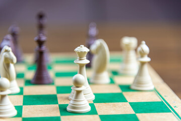 Chess game pieces on the green board