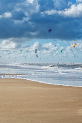 Kite surfing at Zandvoort aan Zee in the Netherlands