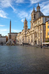 Piazza Navona with Sant'Agnese in Agone church and 17th century Fountain of the Four Rivers, Obelisco Agonale, Rome, Italy