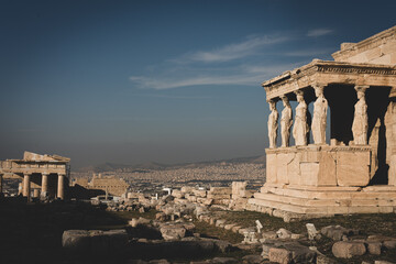 Caryatid columns of the Erechtheion on the Acropolis, Athens Greece