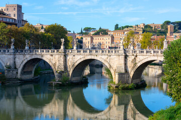 Fototapeta na wymiar Vittorio Emanuele II Bridge (Ponte Vittorio Emanuele II) across the the river Tiber, Rome, Italy
