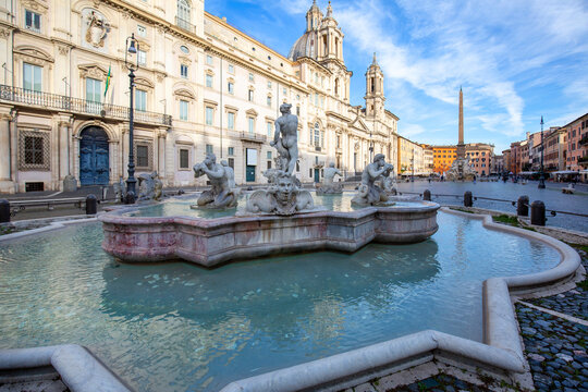 Fontana del Moro (Moor Fountain) located in Piazza Navona, Rome, Italy