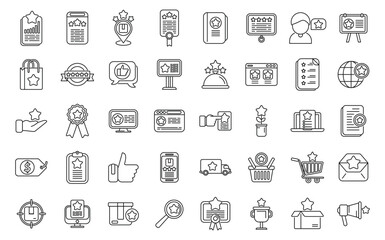 Featured product icons set outline vector. Data survey. Start product