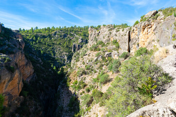 Fototapeta na wymiar View of the mountain on the route of the Roman aqueduct of Peña Cortada in Calles. Valencia Spain