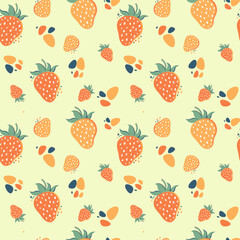 Seamless pattern of red strawberries on a light background. Can be used for fabric or wallpaper. Flat style. 