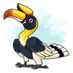 Cartoon funny hornbill isolated on white background