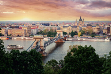 Fototapeta premium Travel by Hungary. Beautiful view of Budapest city and Danube river.