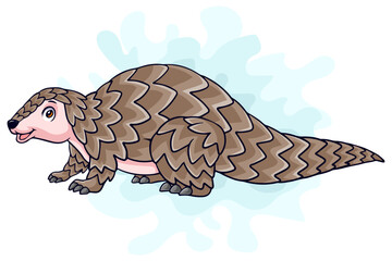 Cartoon funny pangolin isolated on white background