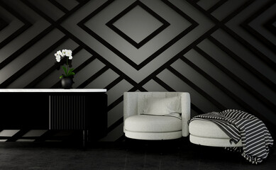 3D Rendering White Sofa in a Modern Dark Room Interior, Modern D