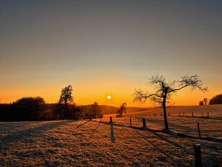 Beautiful sunset on a cold winter day in Germany