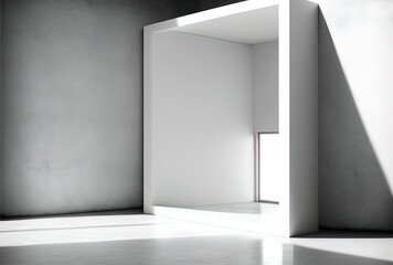 White backdrop with a clean cement built structure copy space. Generative AI
