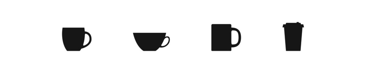 Cup icon. Coffee and tea mug signs. Morning breakfast drink symbol. Teacup icons. Black color. Vector sign.