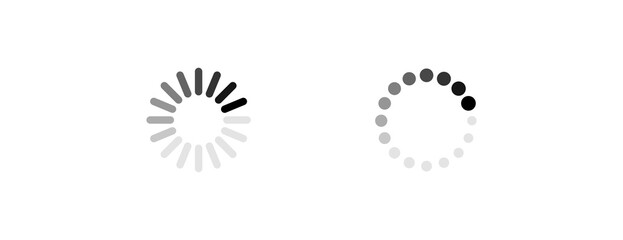 Load icon. Loader signs. Reload symbol. Circle process icons. Upload page symbols. Black and gray color. Vector sign.