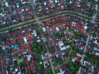 Aerial view or Bird view over the village with empty trafic road, at Citra raya cikupa, Tangerang, Banten, Indonesia