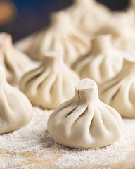 Khinkali, traditional Georgian dumplings, close-up