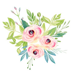 Watercolor Spring Greenery Peonies Roses Unicorn Delicate and bright watercolor for invitations