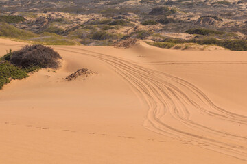Fototapeta na wymiar Desert off the coast of the Atlantic Ocean, Walvis Bay. Swakopmund, Namibia.