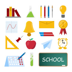 School supplies,isolated items.office supplies. Back to school equipment.simple flat objecs,icons.