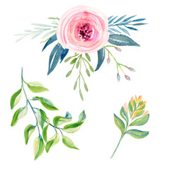 Watercolor Spring Greenery Peonies Roses Unicorn Delicate and bright watercolor for invitations