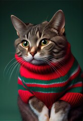very cute cat in christmas sweather portrait 