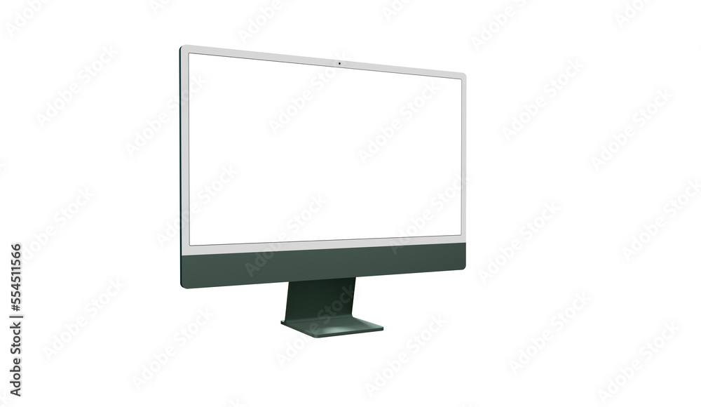 Poster Computer display with white blank screen. Front view. Isolated on white background. 3D illustration.