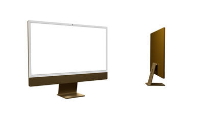 Computer display mock up with blank white screen. Stylish desktop computer mockup.