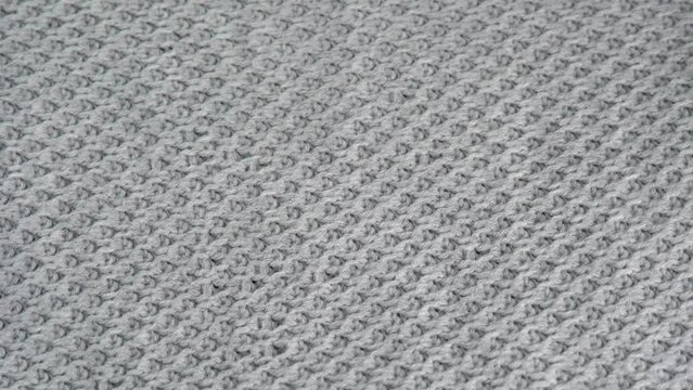 Detailed Light Gray Texture Fabric, Textile, Material, Close up, Macro. Gray Fabric Background. Light Gray Fiber. Textile Factory