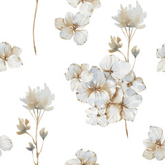 Watercolor floral seamless pattern. Snowy digital print.