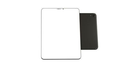 Gadgets including smartphone, digital tablet and laptop, blank screen with