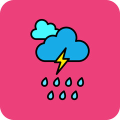Thunderstorm Multicolor Round Corner Filled Line Icon