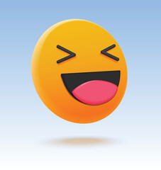 Laugh face emoji. 3d vector