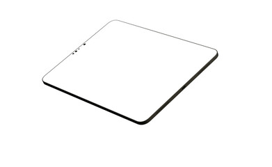 Modern tablet computer stand with blank screen isolated on white background