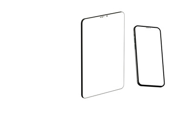 Modern tablet computer stand with blank screen isolated on white background