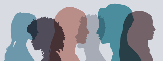 People group of different ethnicity and culture. Human profile silhouette.