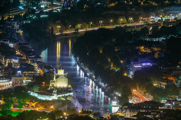 Fototapeta na wymiar view of night tbilisi from a height, night city lights
