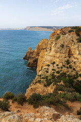 Dramatic view of a rugged Atlantic ocean coastline in Portugal Algarve Region