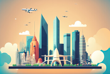 Business travel and tourist concept with contemporary buildings picture for banner or website, including the Vietnam skyline, including Ho Chi Minh City and Hanoi. Generative AI