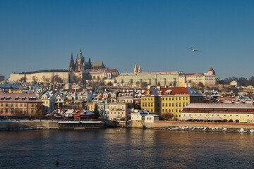 Fototapeta premium Pague castle from Charles bridge in winter time. Prague.