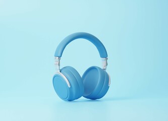 Fototapeta na wymiar Wireless headphones on a blue background. 3d rendering illustration