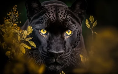 Foto op Plexiglas Front view of Panther on dark background. Predator series. digital art  © Viks_jin