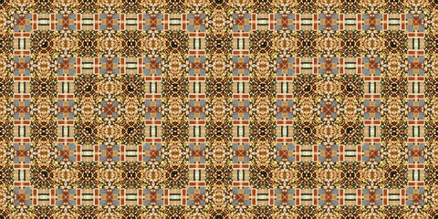 Autumn leaves woodland seamless border. Brown retro kaleidoscopic textile washi tape. Backdrop of vintage ornate forest ribbon. Garden botanical print. 