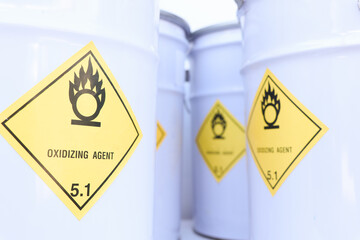 Oxidizing symbol on the chemical product, hazardous chemicals in the industry