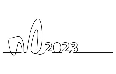 year of the rabbit 2023 continuous line drawing vector illustration isolated on white background