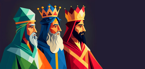 The Three Magi King of Orient, The Three Wise Men Illustration, Melchior, Caspar and Balthasar, Epiphany Celebration, Generative, AI