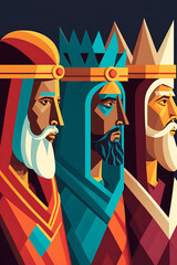 The Three Magi King of Orient, The Three Wise Men Illustration, Melchior, Caspar and Balthasar, Epiphany Celebration, Generative, AI