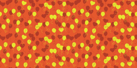 Yellow balloons seamless on orange background. Vector seamless pattern of gift balloons. For print and interior, stylish decoration.