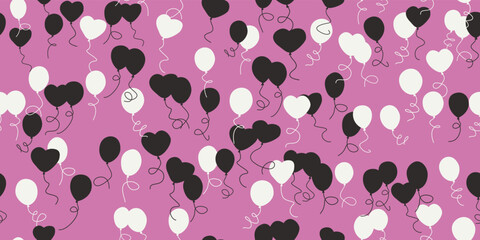 Black and white balloons seamless on pink background. Vector seamless pattern of gift balloons. For print and interior, stylish decoration.
