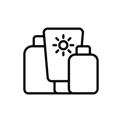 Sunscreen Line Icon. Sunblock Cream Linear Pictogram. Tanning Product for Protect of UV. Suntan Lotion Outline Icon. Editable Stroke. Isolated Vector Illustration.